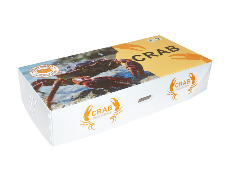 Detail view of air ventilation slots in a corrugated seafood box