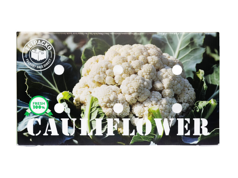 Ventilated cardboard cauliflower crate with reinforced stacking corners