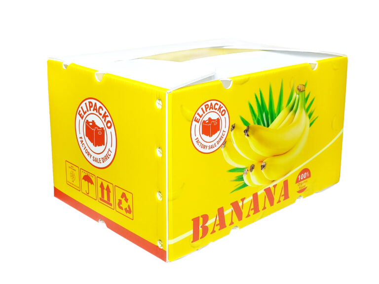 Stackable ventilated cardboard banana crate with reinforced corners