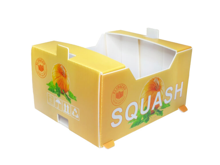 Ventilated cardboard zucchini crate with reinforced bottom for heavy loads