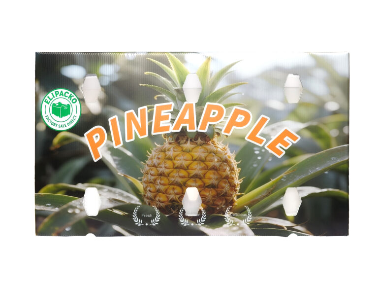 Ventilated cardboard pineapple crate designed for upright fruit positioning