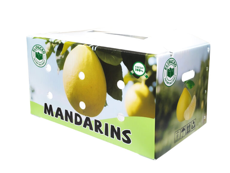Ventilated cardboard tangerine crate for fresh produce retail display
