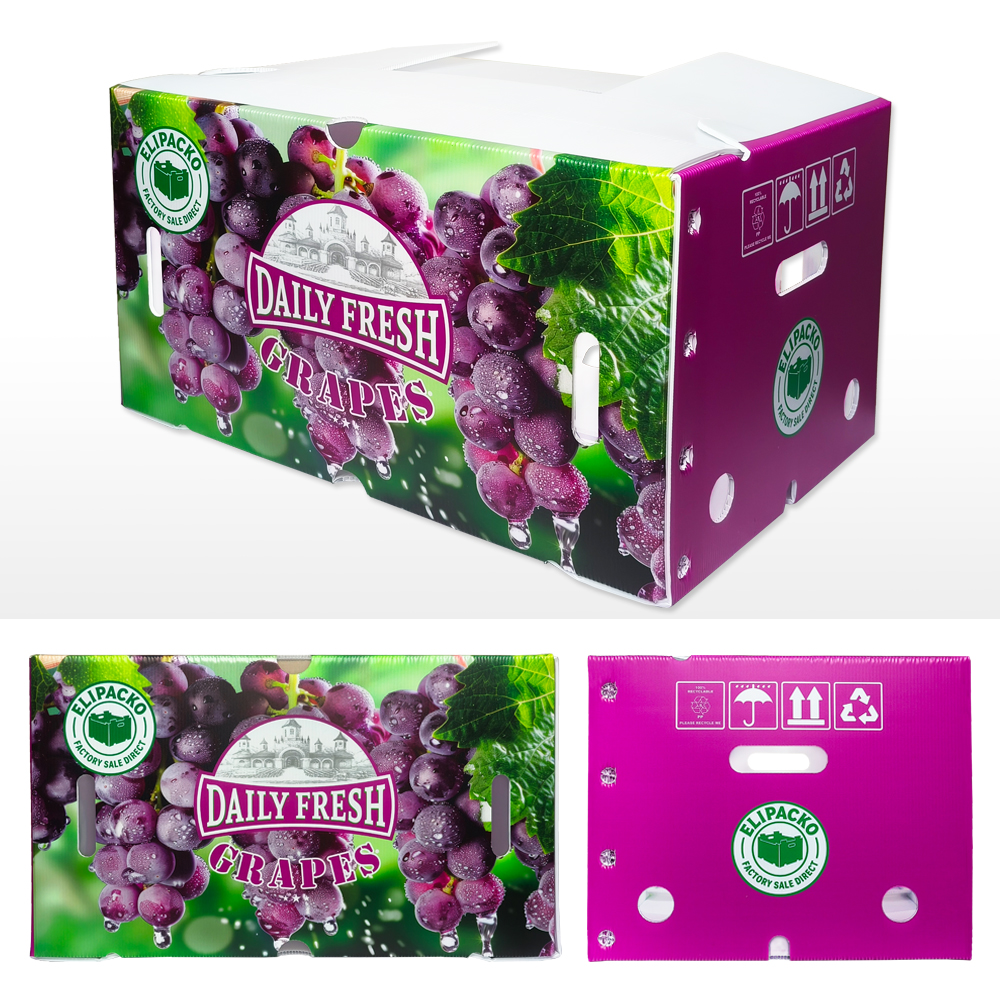 Grape Box Stackable corrugated grape box with reinforced handles for retail and export